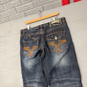 Machine Mens 36 Relaxed Straight Leg Jeans Dark Wash Embroidered Y2K 6885535TJ